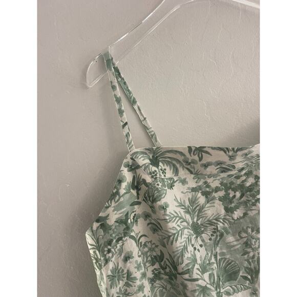 State of Day XL Tank Top Linen Blend Sage Green & Cream Floral Palm Beach Boho - Picture 3 of 6